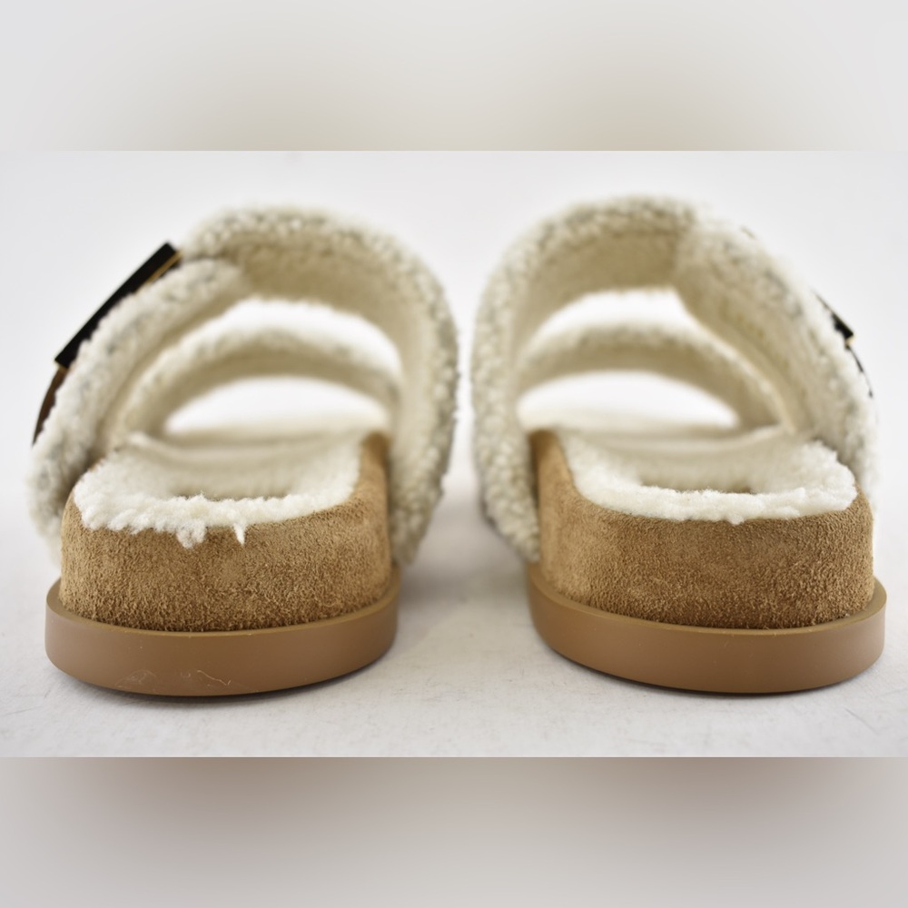 Fendi Feel Slide Shearling Fur Lined Bronze Monogram Logo Mule Flat Sandal 39 - Picture 14 of 16